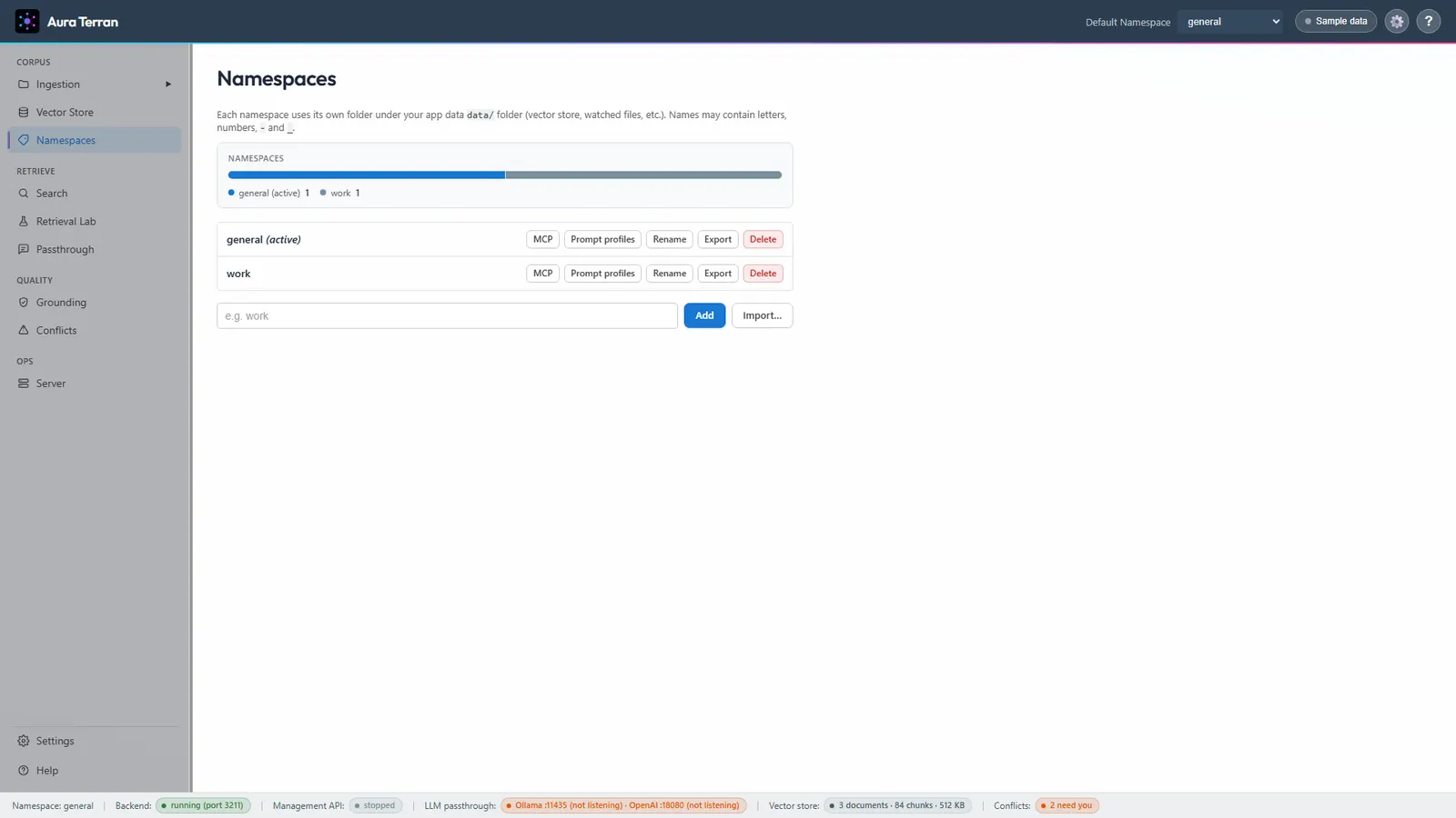 Aura Terran namespaces switcher and management actions