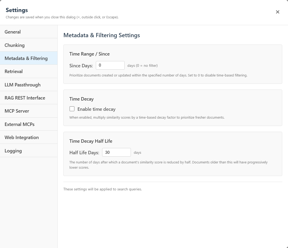 Froggy Context Hub metadata and filtering settings